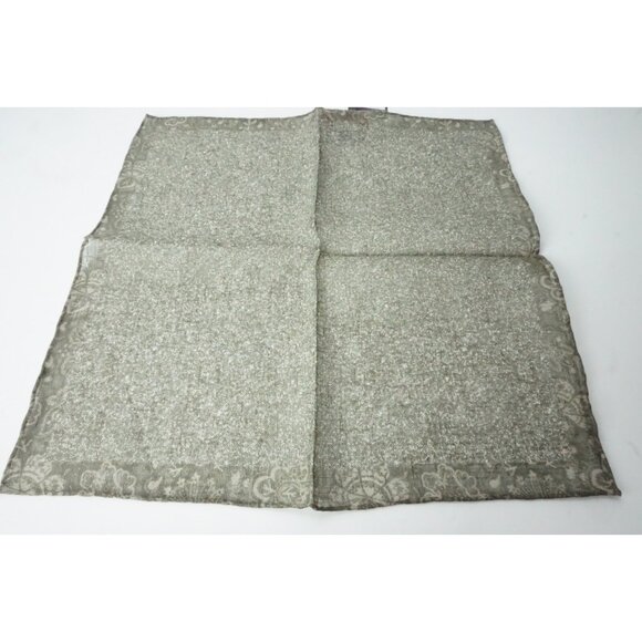 Isaia Brown Mottled Floral Bordered Linen Blend Pocket Square Italy New